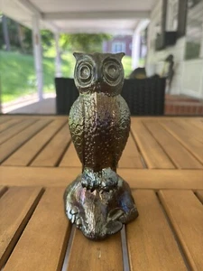 VINTAGE ELEGANT RARE FENTON CARNIVAL IRIDESCENT AMETHYST GLASS OWL FIGURINE - Picture 1 of 14