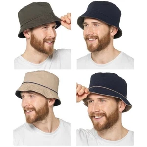 Mens Reversible Bucket Hat Cotton Twill Sun Caps Summer Holiday Beach Cargo Hats - Picture 1 of 16