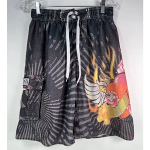 Basix Body Surf Board Swim Shorts Mens Size Large Heart Fire 100% polyester - Picture 1 of 8