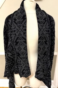 Patagonia Wool Aztec Cardigan Open Front Sweater Black Grey Geometric EUC WM MD - Picture 1 of 11