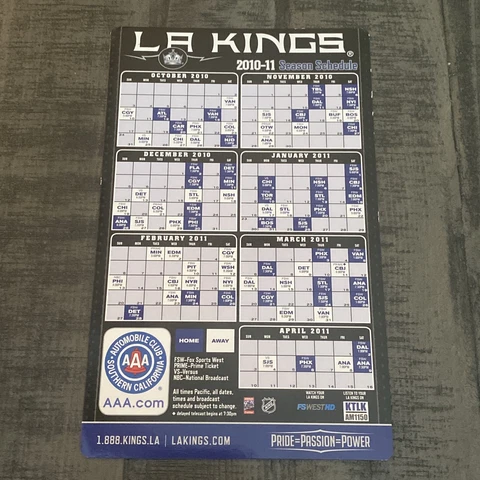 Los Angeles Kings 2010-11 Magnet Season Schedule LA Kings PRIDE=PASSION=POWER Cover