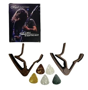 2 Gitarren-Kapo Akustikgitarre Elektro-Ukulele Mandoline Palisander-Finish 5 Plektren - Bild 1 von 6