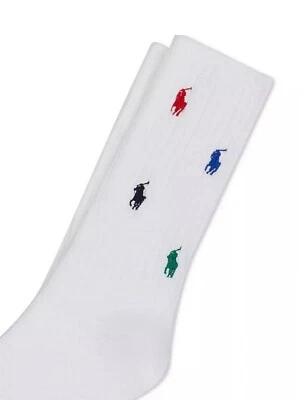 Polo Ralph Lauren Bordado Multicolorido Pônei 1 Par de Meias Masculinas Tamanho 10-13 Branco - Imagem 1 de 3
