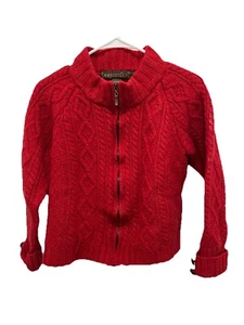 Inis Crafts XL Merino Wool Full Zip Cardigan Sweater Ruby Red - Picture 1 of 8