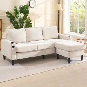 L-Shaped Couch Sofa, Corner Sofa, Sectional Sofa Couches With USB, Cup Holder - Picture 1 of 26
