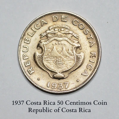 1937 Costa Rica 50 Centimos Coin - Republic of Costa Rica#108 - Image 1 of 2
