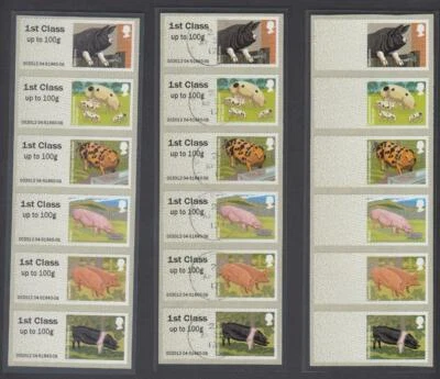 GB 2012 POST & GO FARMS ANIMALS PIGS 1st CLASS STRIPS MINT FINE USED BLANKS #1 - Image 1 of 2