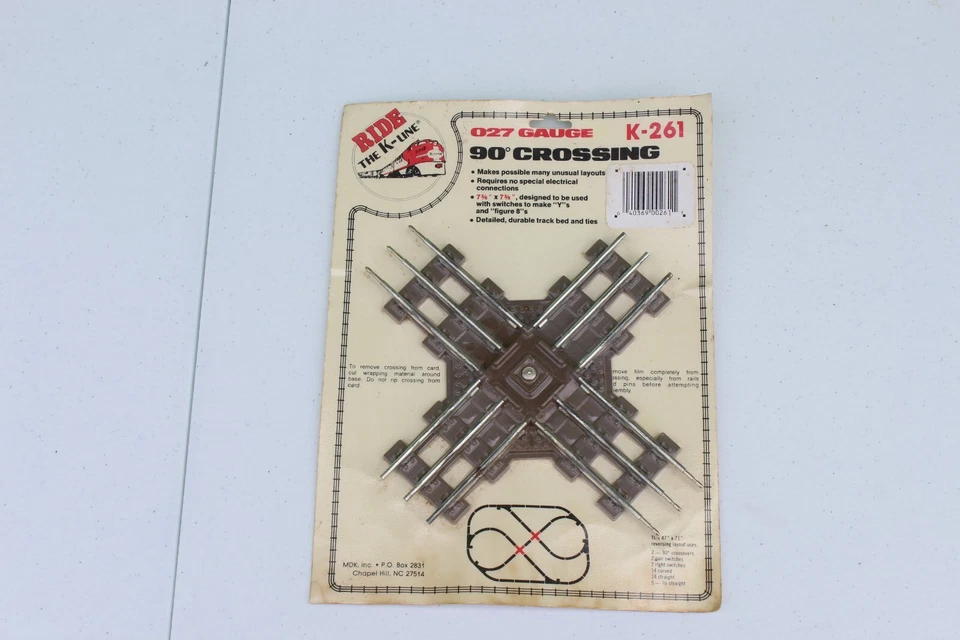 K-Line Electric Trains 0-27 Gauge 90 Degree Crossing K-261 7-3/8"