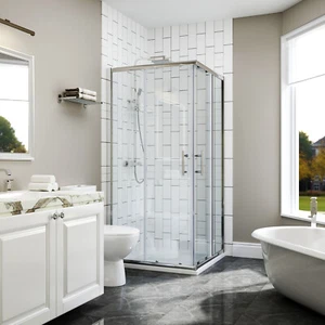 Square Corner Entry Shower Enclosure and Tray Sliding Door Glass Cubicle 800 900 - Picture 1 of 14