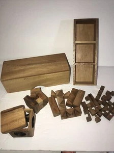 Brain Teasers Wooden PARTS Puzzles Mini Size 3 In Wood Box For Extra Parts - Picture 1 of 6