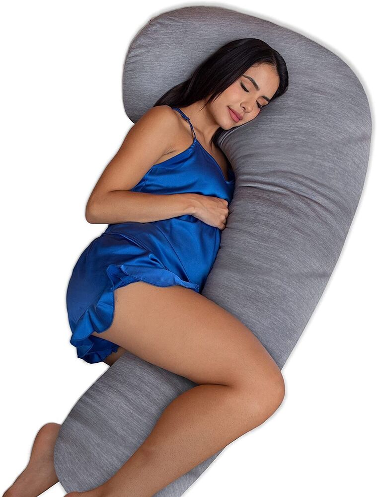 Pharmedoc XL J-Shape Full Body Maternity Pillow, Cooling Cover - Grey