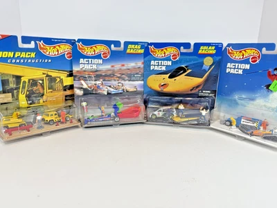Mattel Hot Wheels Action Pcks Lot of4-Drag, Solar Racing, Construction, Snow NIB - Image 1 of 4
