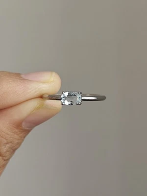 Aquamarine East West minimalist Adjustable silver  Plated Ring - Image 1 of 4
