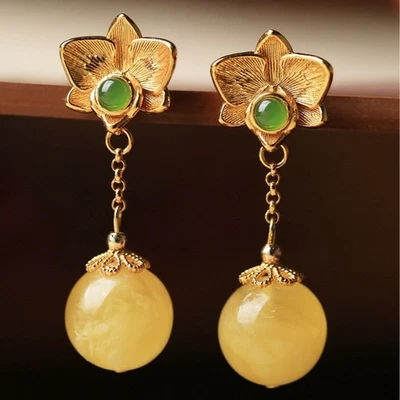 Fashion Chinese Classic Jewelry with Amber Round Bead Ethnic Accessories Women - Image 1 of 4