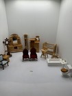 Vintage Large Handcarved  LOT Miniatures Dollhouse Furniture Wood Porcelain