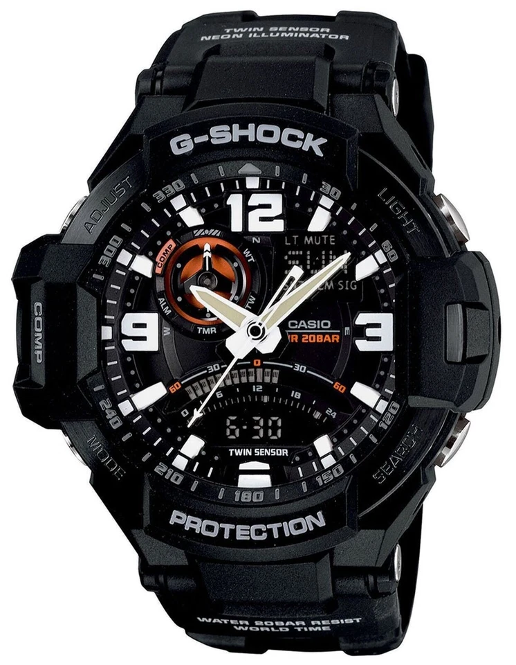 Casio G-Shock Twin Sensor Compass Aviator Black Resin Band Watch GA1000-1A - Image 1 of 1
