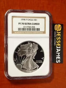 1998 P PROOF SILVER EAGLE NGC PF70 ULTRA CAMEO CLASSIC BROWN LABEL - Picture 1 of 2