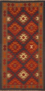 Reversible Kilim Kelim Tribal Geometric Colorful Rug 3x7 Hand-woven Wool Carpet - Picture 1 of 10