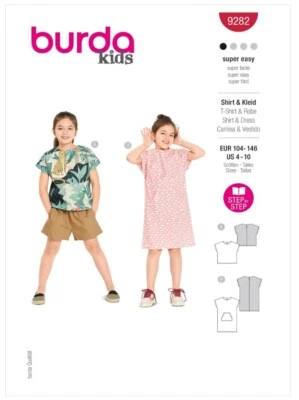 BURDA KIDS 9282 CHILD'S SHIRT & DRESS Sewing Pattern Ages 4-10 Skill: SUPER EASY - Image 1 of 4