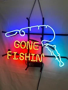 Gone Fishing Tackle Shop Open Neon Light Sign Lamp Bass Fish Wall Decor 19x15 - Picture 1 of 1