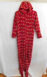 Family PJs Macys Womens Pajamas One Piece Zipped Footed Plush Reindeer Sz Medium - Picture 1 of 10