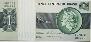 1970 Banco Central Do Brasil Um Cruzeiro B07079 094722 Paper Money  - Picture 1 of 4