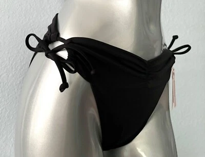 Parte inferior de bikini de natación Victoria's Secret nueva con etiquetas negra lisa corbata lateral fruncida frontal M Foto 1 de 4