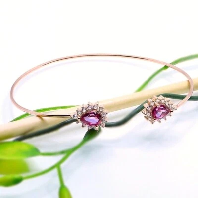 echter Pink Topas Armreif 925 Sterling-Silber mit Edelsteine Rosegold vergoldet - Bild 1 von 4