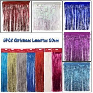 5X Xmas Foil Lamettas,Christmas Decoration,Tinsel Foil Fringe Curtains,Size:50cm - Picture 1 of 51
