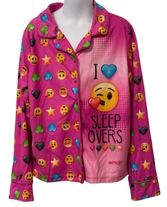 Smiley Girls Pajama Top I Love Sleepovers Size 10 Bright Pink Long Sleeve - Picture 1 of 15