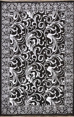 BLACK/ SILVER Abstract Versace Design Area Rug Hand-knotted Wool Silk Carpet 4x6 - Image 1 of 4