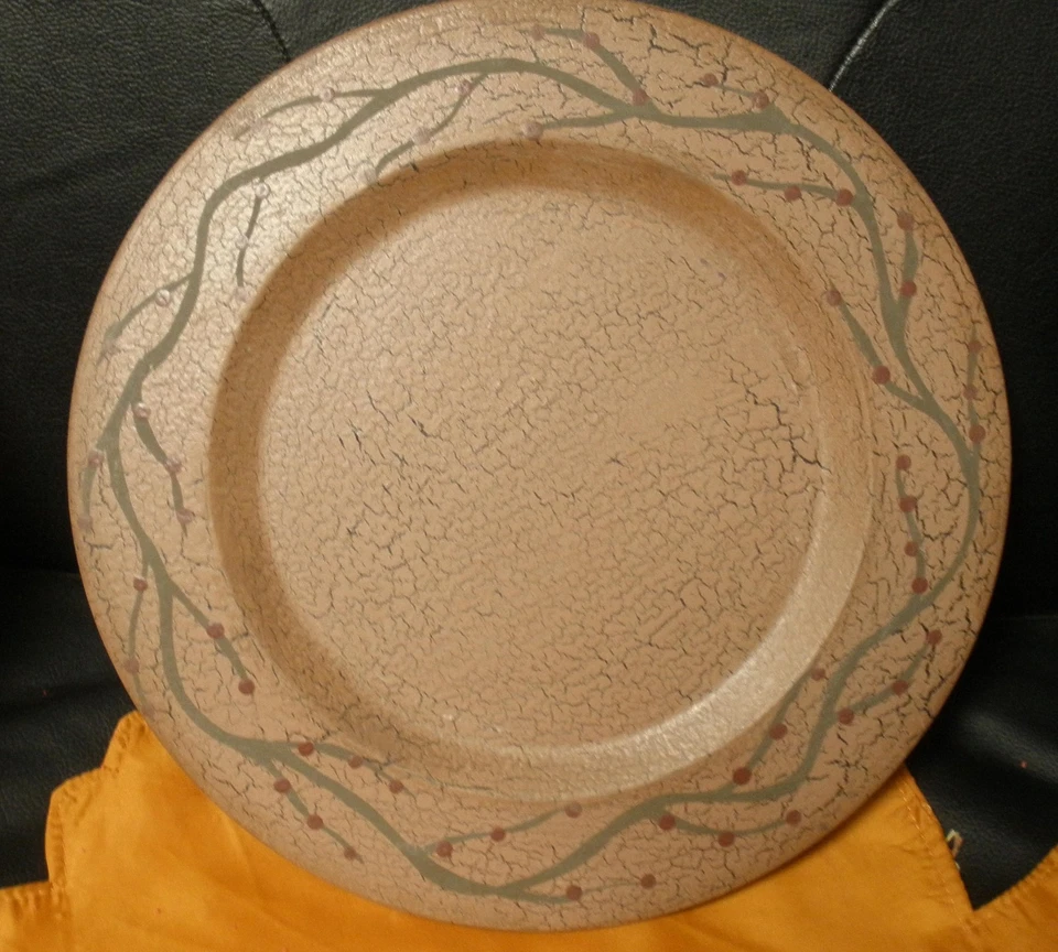 Plato de vela de madera Pip Berry Vine pequeño Country Prim pintado a mano  Foto 1 de 2