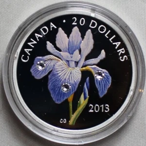 Canada $20 Painted Flowers 2013 Blue Flag Iris with Swarovski Crystals #188257 - Picture 1 of 5