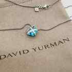 David Yurman Cable Wrap Blue Topaz & Diamonds Sterling Silver Necklace 16"-18"