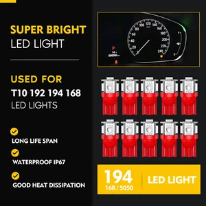 10X T10 194 168 147 W5W 5-SMD-5050 Red LED Car Dome light bulbs 12V For Honda - Picture 1 of 6