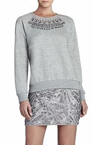 NEU BCBG SWEATSHIRT MELIERT GRAU COASTEN PERLENVERZIERT FRY1Q905/B76A GR. S - Bild 1 von 3