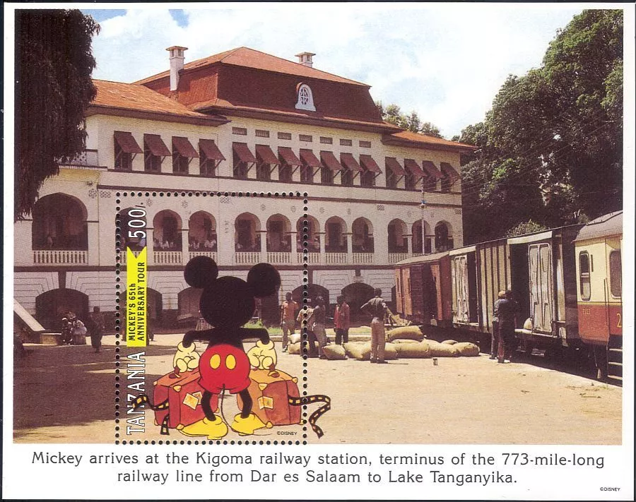 Tanzania 1994 Disney/Mickey Mouse/Railway Station/Train/Cartoons 1v m/s (ad1001) - Image 1 of 1