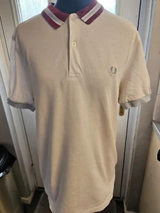 FRED PERRY Bold Cuff Polo Shirt WHITE BURGUNDY/LIGHT BLUE TRIM UK M - Picture 1 of 2