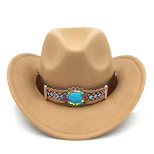 Sombrero de Vaquero Occidental para Niños Niñas Sombrero Fedora con Cinturón Ancho para Fiesta de Halloween - Imagen 1 de 42