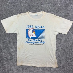 Vintage 80s Michigan State Spartans Shirt Mens L White Ice Hockey Champions 1986 - Picture 1 of 5