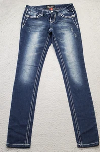 Eighty Eight Perfect Jeans Juniors 5 Blue Denim Low Rise Slim Fit Thick Stitch - Picture 1 of 9