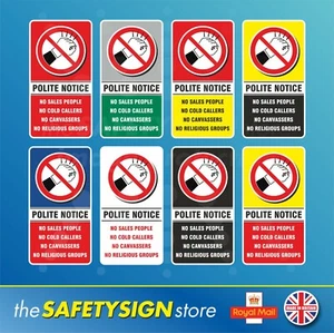 No Cold Callers Calling Sales Stop Canvassers Religious Groups Polite Notice - Picture 1 of 10