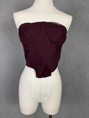 Corsé Forever 21 para mujer sin tirantes borgoña con aros top ribete de encaje pequeño nuevo con etiquetas Foto 1 de 4