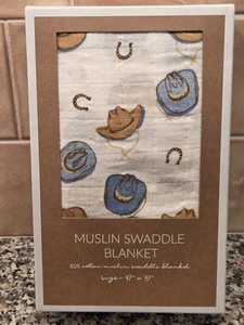 Nueva manta boutique Mud Pie Boy vaquero estampado occidental muselina 47 X 47 - Imagen 1 de 3