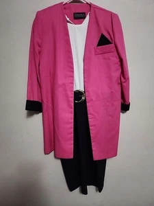Vintage 80s 90s Dress Jacket Set Size 6 Just In Thyme Pink Sheath Midi Belt Pads - Picture 1 of 17