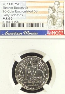 2023 D ELEANOR ROOSEVELT AMERICAN WOMEN QUARTER EARLY RELEASE NGC MS 69 - Picture 1 of 2
