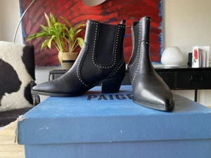 Paige Black Leather Willa Studded Ankle Boots UK 37 - Picture 1 of 11