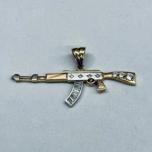 14k Gelbgold Gewehr AK47 AK 47 AR Sturmgewehr 3 Ton Anhänger Charm 14,8g CZ - Bild 1 von 6