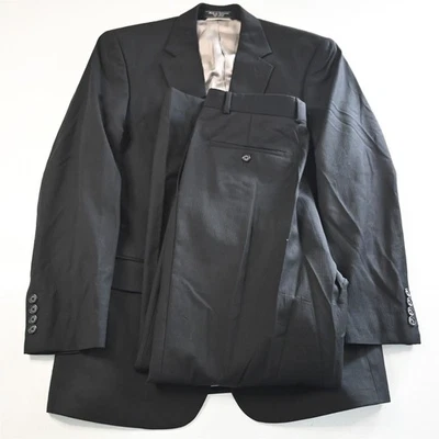 Bill Blass 38R 31x30 Negro Espiga 100% Lana Hombres Chaqueta Pantalones Traje Foto 1 de 4