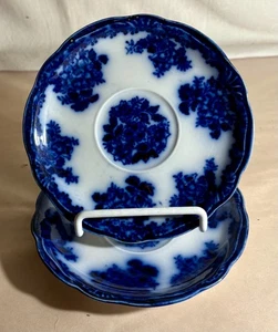 2 New Wharf Flow Blue Waldorff Fan Edge Saucers - Picture 1 of 2